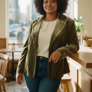 Jones New York | Olive Green Velvet Blazer - Chic - Elegant - Classic - Size 18W